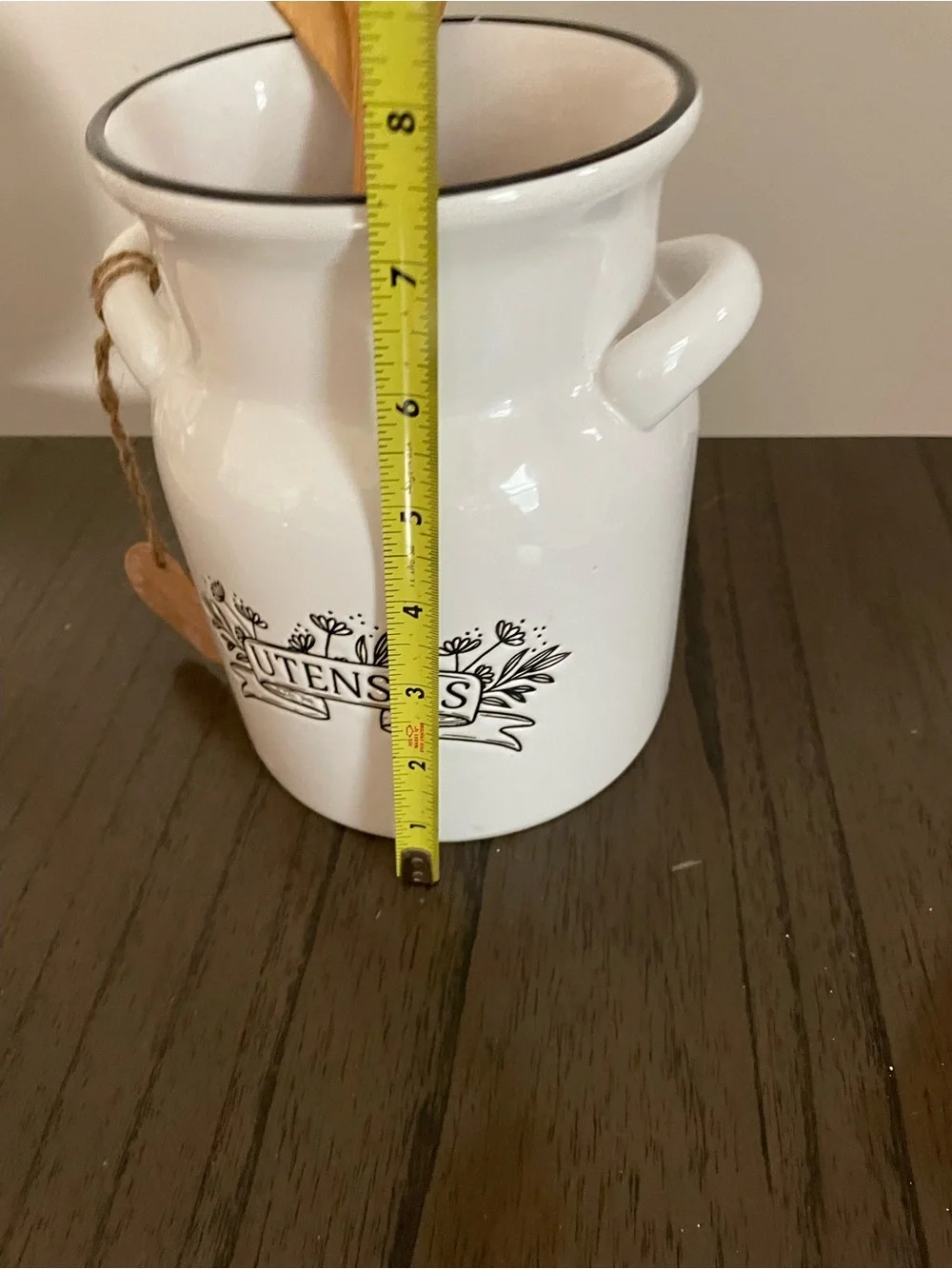 White Ceramic Utensil Holder Crock with Black Accent